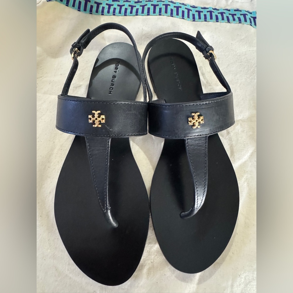 Tory Burch Capri thong sandals black and gold
